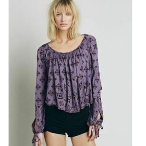 Free people purple dazed print jersey bell top M